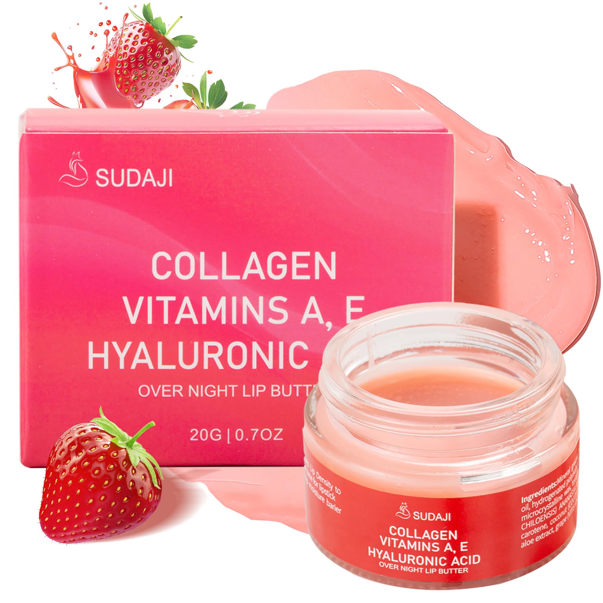 SUDAJI Collagen Lip Mask, Hydrating Lip Balm, Overnight Moisture Lip Butter with Hyaluronic Acid & Aloe Vera, Sleeping Nourishing Lip Butter Balm